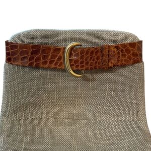 Alligator Real Brown Leather Belt with Gold Buckle